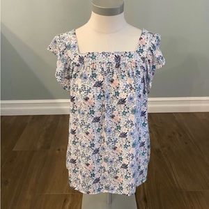 LOFT woven top - white/blue/pink/green floral - size S